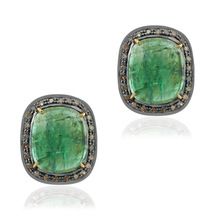 Pave Emerald Prong Silver Stud Earrings