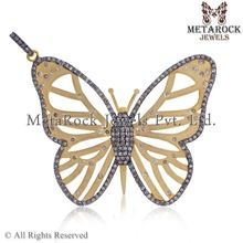 Silver Diamond Pave Butterfly Pendant