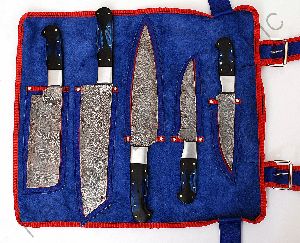 Custom Made Damascus Steel Kitchen Knife / Chef's Knives / BBQ Knives Set 5-Pcs Chef Set FBK-1031