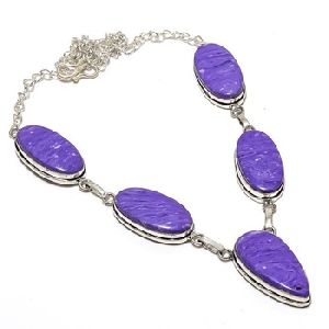 Charoite Gemstone Silver Necklace