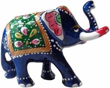 Metal elephant up trunk enameled