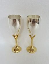 CHAMPAGNE FLUTES WITH BRASS GOLDEN STEM