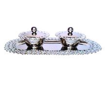 Silver crysta bowl set with oval crystal tray