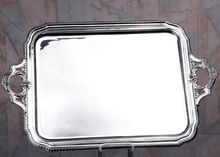 Silver plated rectangle service tray with handl