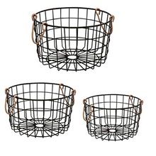 Round Wire Nesting Baskets Black With Copper Handles