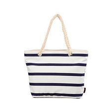 Blue Stripe Cotton Canvas Tote Bags With Rope Handle