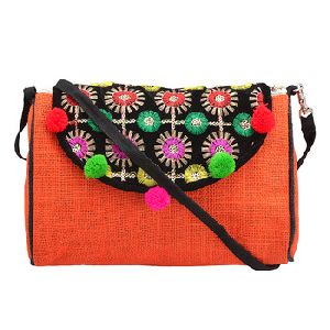 Handbag Jute Embroidered Sling Bag
