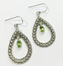 antique oxidised silver earring with peridot gemstone