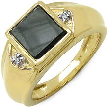 Genuine Onyx and  White Cubic Zircon Gold Plated Ring