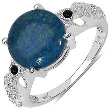 Genuine Opal and Black Spinel Sterling Silver Ring
