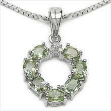 Green Sapphire and  Diamond Sterling Silver Pendant