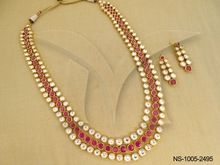 Modern Kundan 3 line long necklace set