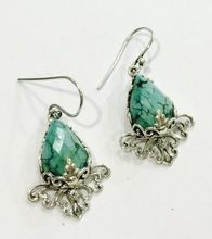 silver antique oxidised silver earring with turquoise gemstone