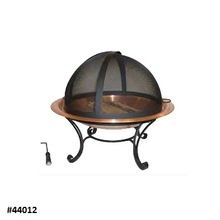 Copper Round Fire Pit With Spark Screen And Poker
