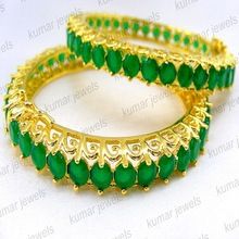 22kt Gold Plated Emerald Studded Side Lock Bangles Set