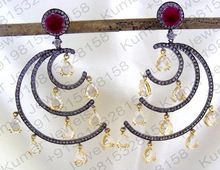 Gold Black Rhodium Plated Ruby Stone Earing