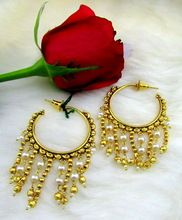 Golden Pearl String Hoop Style Earrings