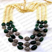 Green corundum Pearl Beaded Necklace
