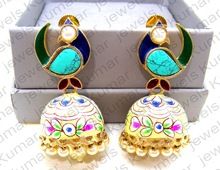 Turquoise Color Stone Pearl Beaded Jhumka Earrings
