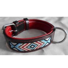 Leather beads dog collar soft padded