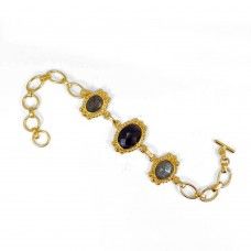 Amethyst & labradorite gemstone gold plated link chain handmade bracelet