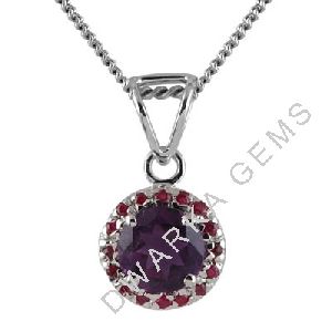 African Amethyst And Ruby Silver Pendant