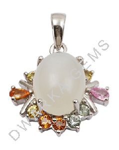 white moonstone with sapphires gemstone pendant