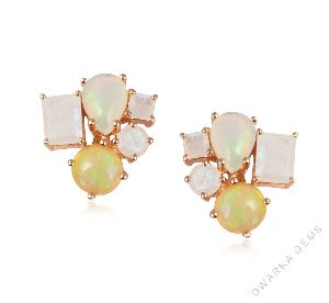 Rainbow moonstone earring gemstone jewelry ethiopian opal stud sterling silver earrings