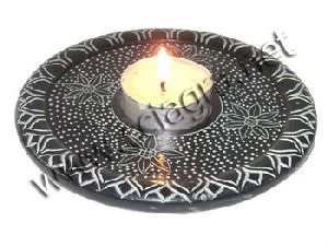 Black Soapstone Tealight Candle Plate