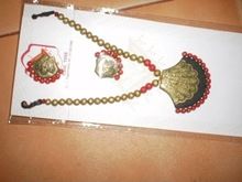 terracotta beaded necklace pendant and earring pair