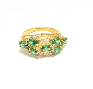 Emerald Quartz Pave CZ Set Gemstone Ring