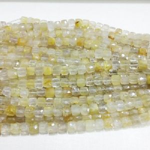Golden Rutilated Quartz 6-7mm Faceted Square Bead 8 Inch Strand
