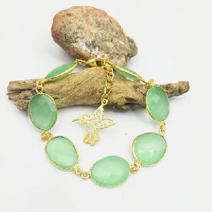 Green Chalcedony Bezel Set Bracelet