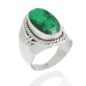 Green Emerald Silver Gemstone Rings