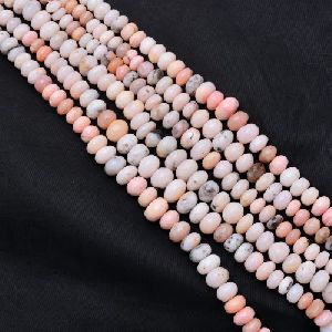 Natural Pink Opal Smooth Rondelle 7-8mm Gemstone Bead Strands