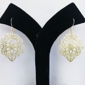 New Gold Plated Fancy Flower Circle Charm Drop Earring