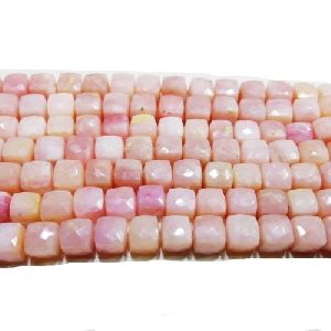 Pink Opal 6-7mm Faceted Square Bead 8 Inch Long Strand