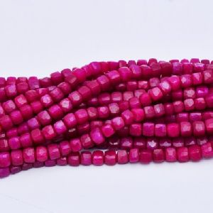 Red Ruby 6-7mm Faceted Square Bead 8 Inch Long Strand