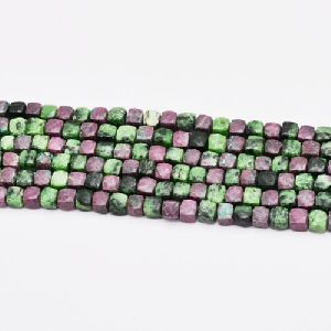 Ruby Zoisite 6-7mm Faceted Square Bead 8 Inch Long Strand
