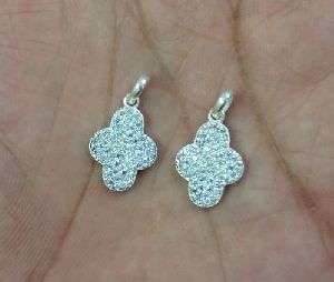 Silver Plated 15x12mm Clover Shape Pave CZ Set Charm Pendant Jewelry Charms