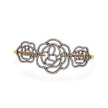 925 Sterling Silver Elegant Flower Shape Design Pave Diamond Palm Bracelet