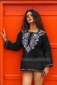 Black Embroidered Cotton Short Tunic