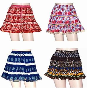 Cotton Mini Wrap Boho Block Print Skirt