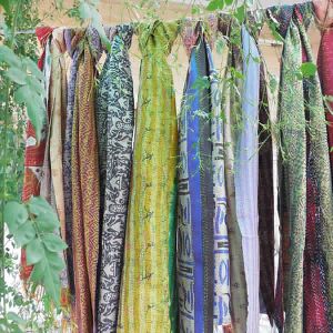 Handmade Kantha Reversible Silk Sari Stole