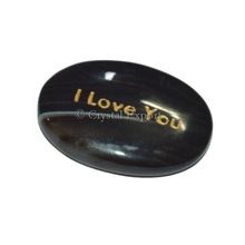 Black Onyx "I Love You" Engraved Pocket Stone