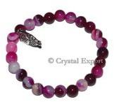 Gemstone Pink Onyx Bracelets With Owl