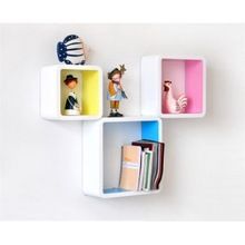 3 Retro Square Wooden Rounded Floating Cube Wall Storage Shelves