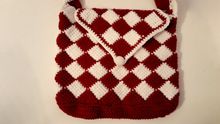 Red and White Diamond Tote, Crochet Handbag, Handmade Bag