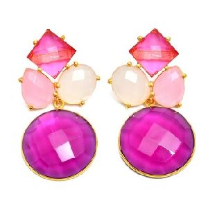 pink tourmaline gold plated earring