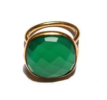 silver green onyx gold plated ring